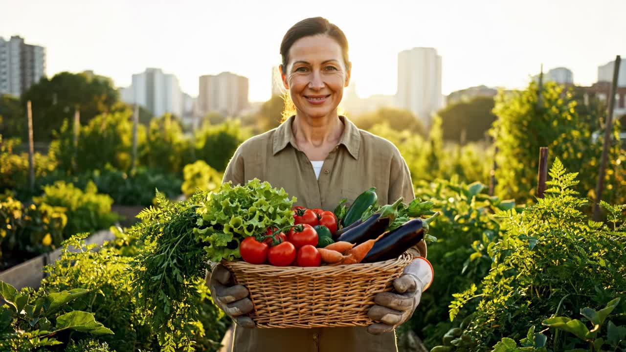 Woman harvesting fresh vegetables in her garden