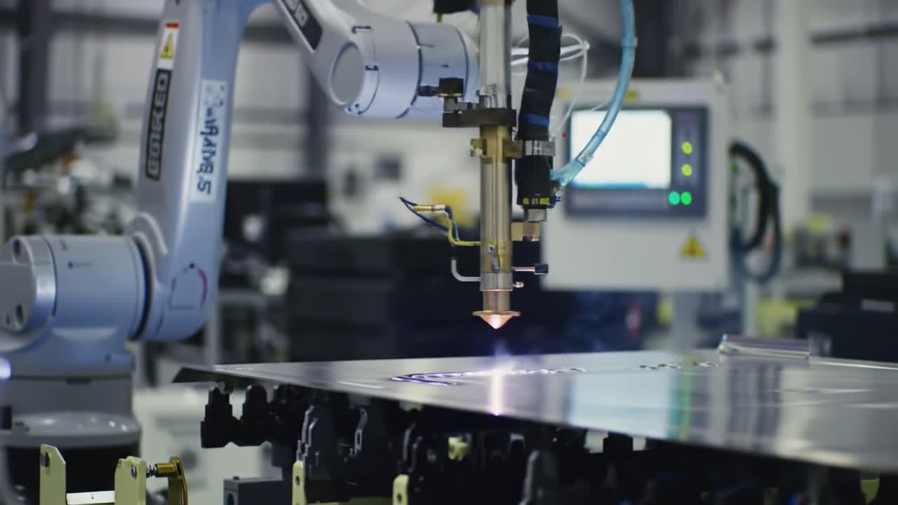 Automated Laser Cutting System in Action: Precision Engineering Processes Showcase Modern Industrial Technology for Sheet Metal Fabrication and Production Efficiency