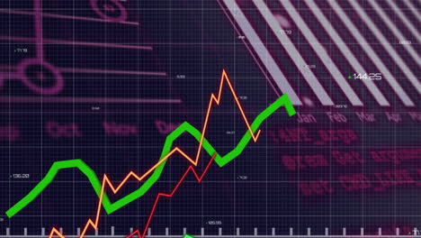 animación del procesamiento de datos estadísticos a través de la red de red contra un fondo azul