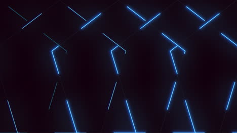 Lines-pattern-with-motion-blue-neon-light-in-rows-on-black-gradient