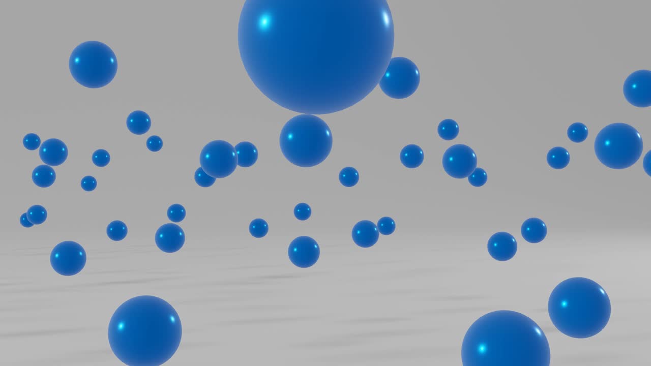 White background with floating blue balls. Minimal motion graphic seamless loop animation