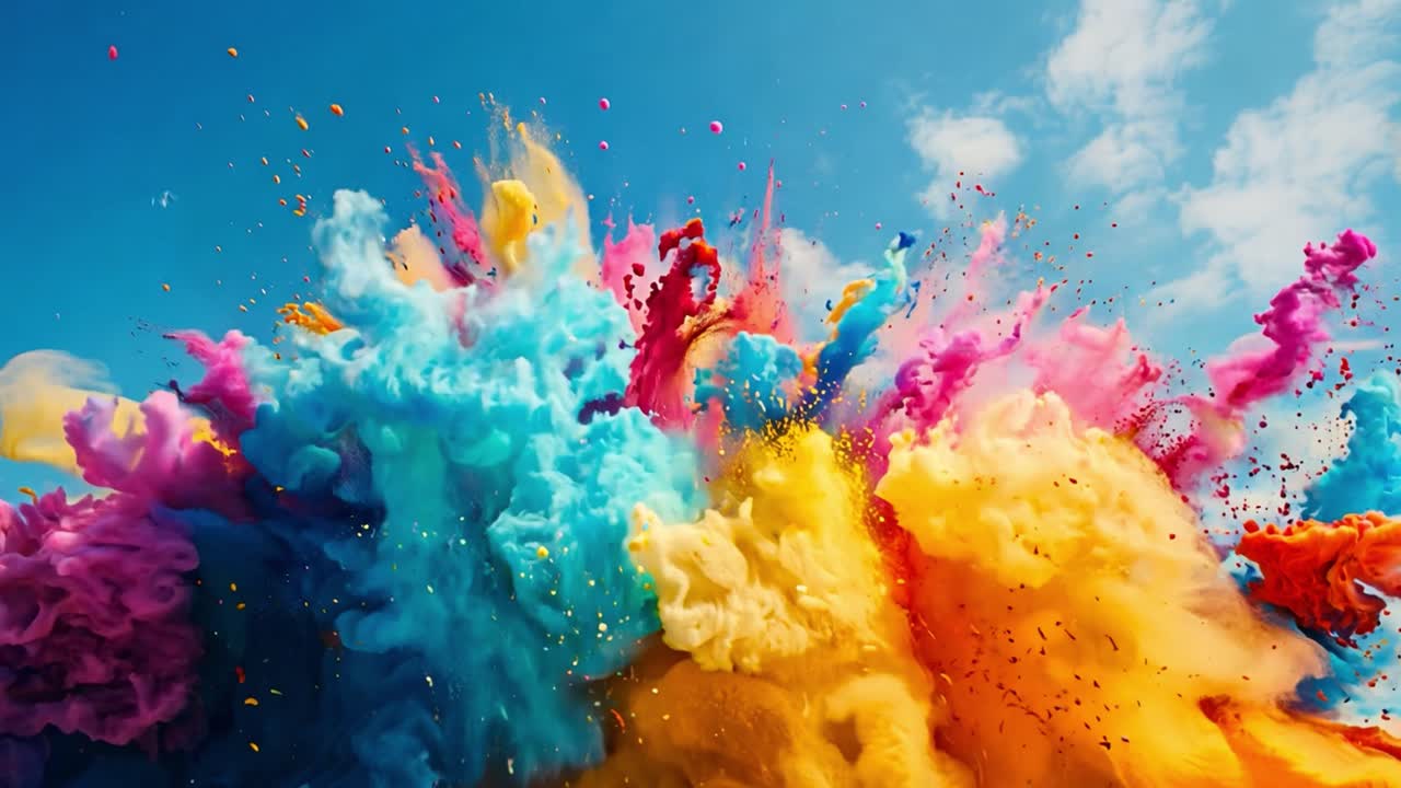 Esplosione di polvere colorata vivace nel cielo blu