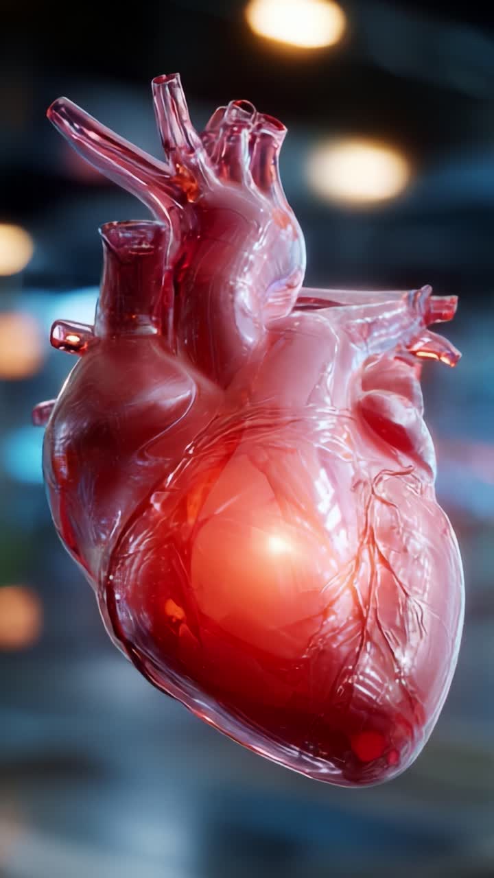 A Stunning 3D Render of a Human Heart Showcasing Detailed Anatomy and Lifelike Texture, Radiating an Intriguing Glow in a Vivid Background Environment