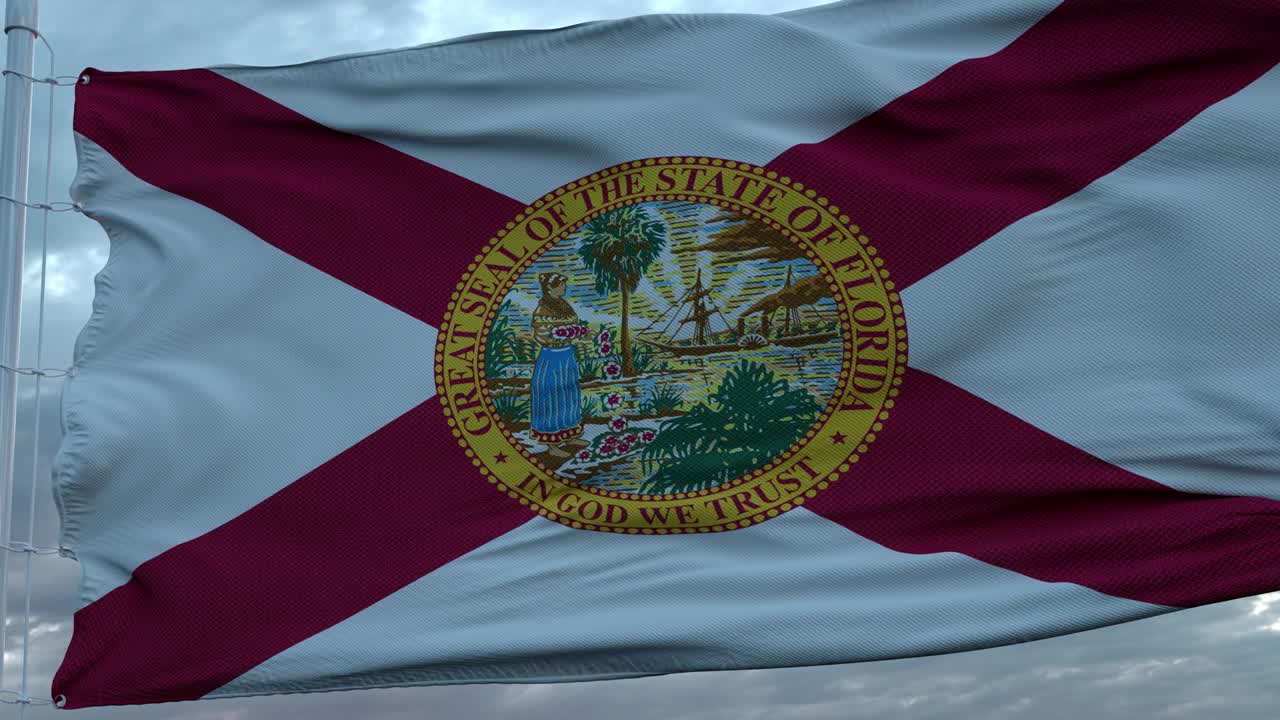 플로리다의 발은 깊은 아름다운 구름 하늘에 대항하여 바람에 흔들리고 있습니다.