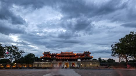 main entrance of imperial city of hue after sunset , vietnam, another unesco world heritage who brings more and more tourist each yeat