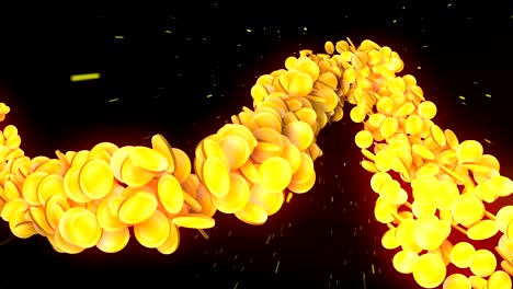 partículas de monedas de oro, animación en cg