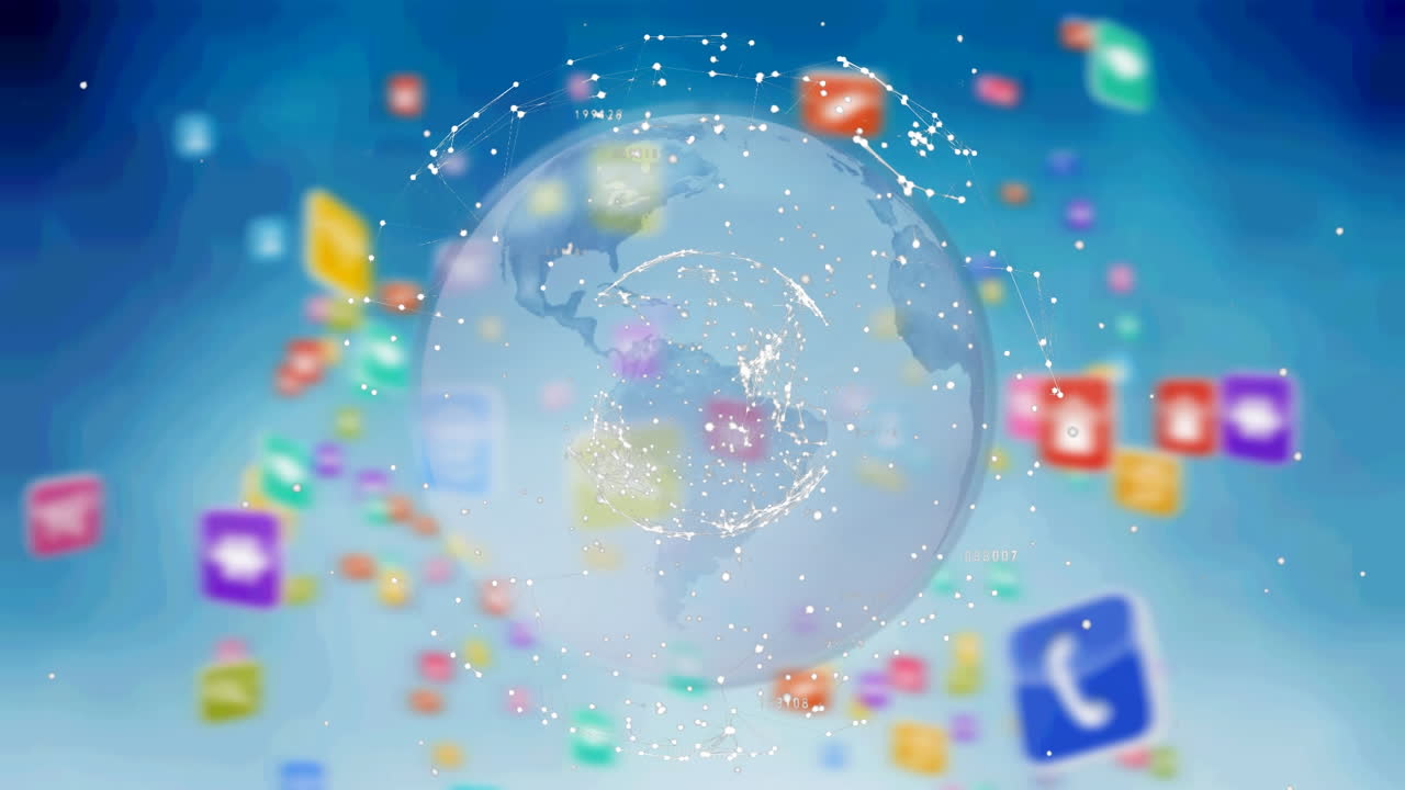 아이콘과 연결 네트워크와 함께 지구의 애니메이션