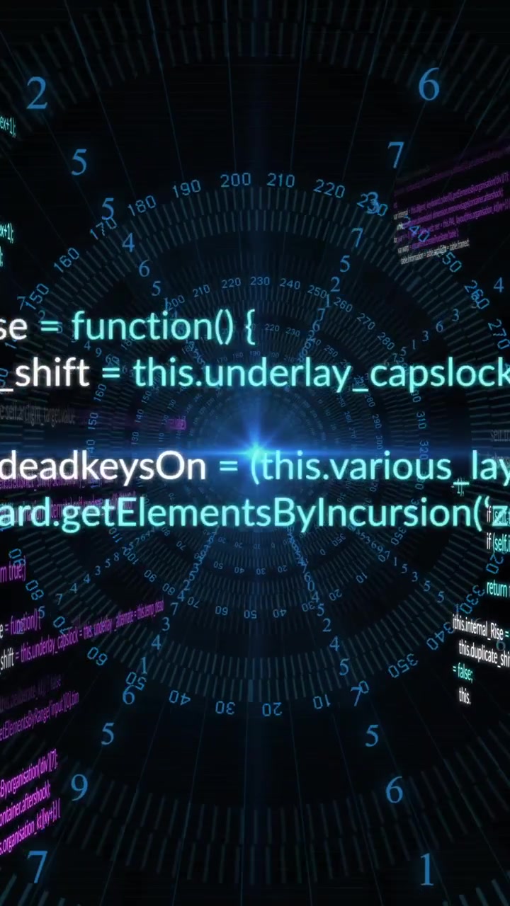 Animation of data processing and diagrams on black background