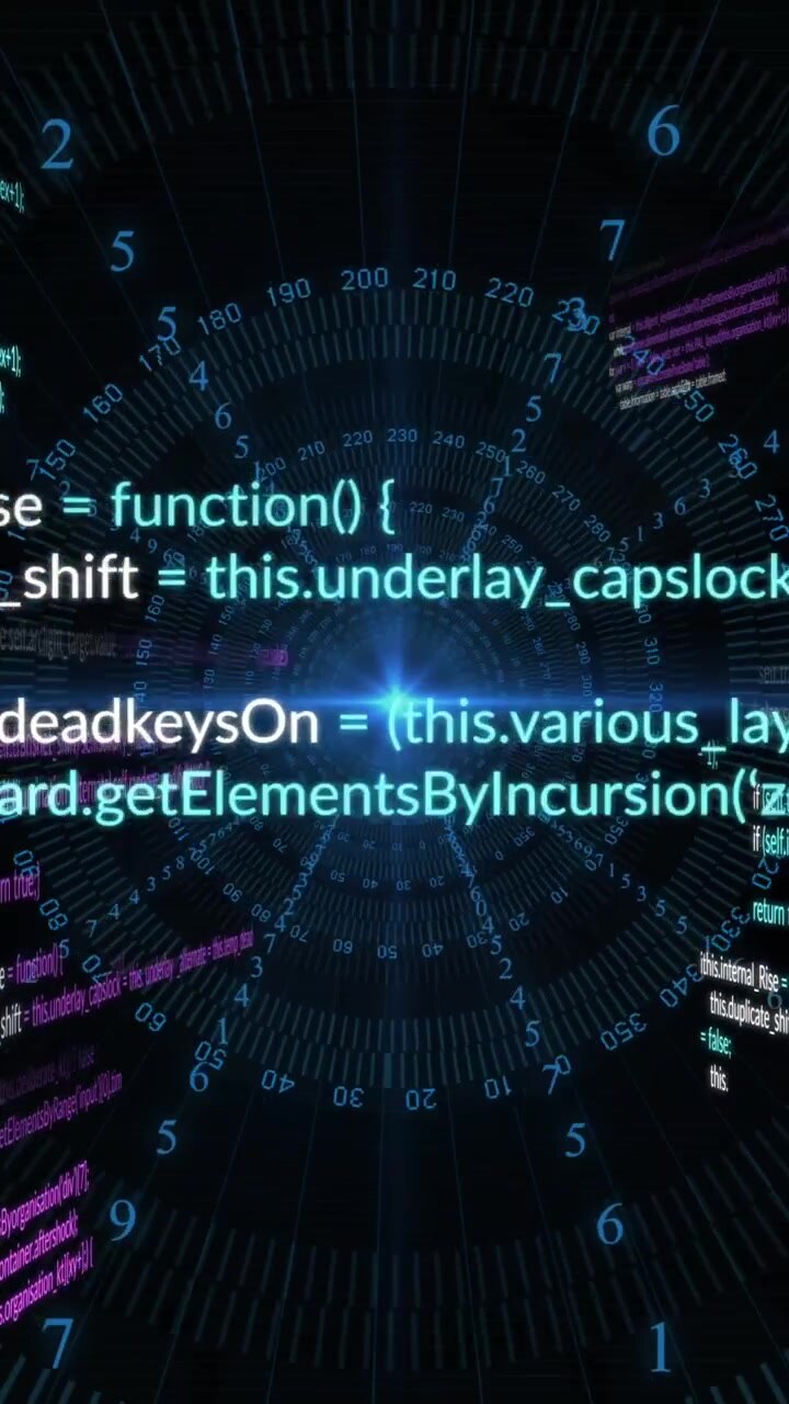 Animation of data processing and diagrams on black background