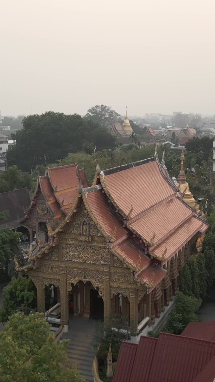 Temple cityscape with rooftops and buildings