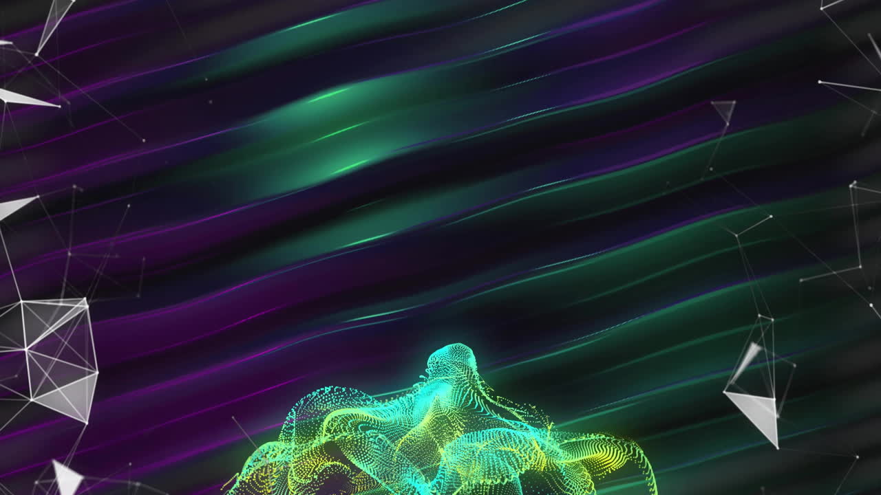 animación de la red de conexiones y formas sobre senderos de luz sobre fondo negro