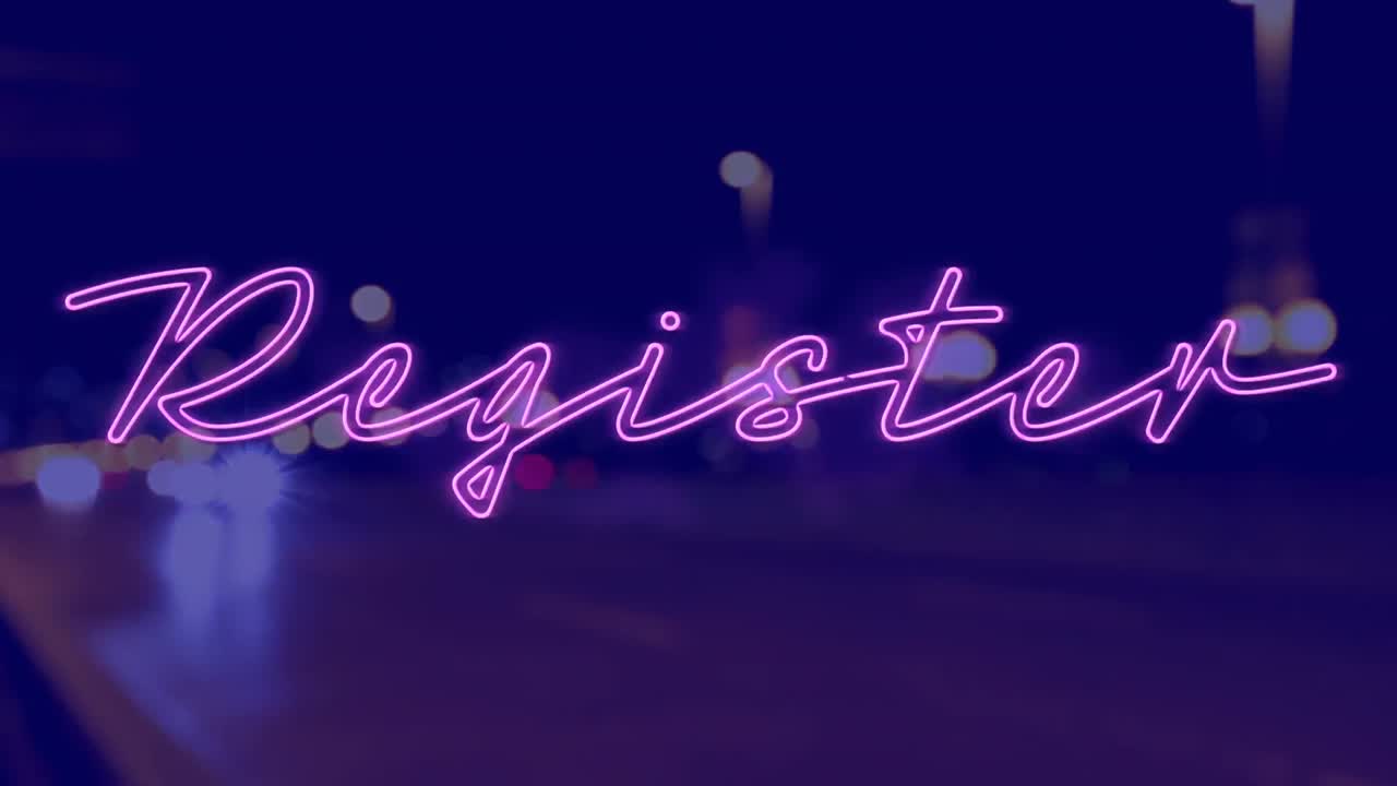 도시 풍경 위의 레지스터 텍스트의 애니메이션