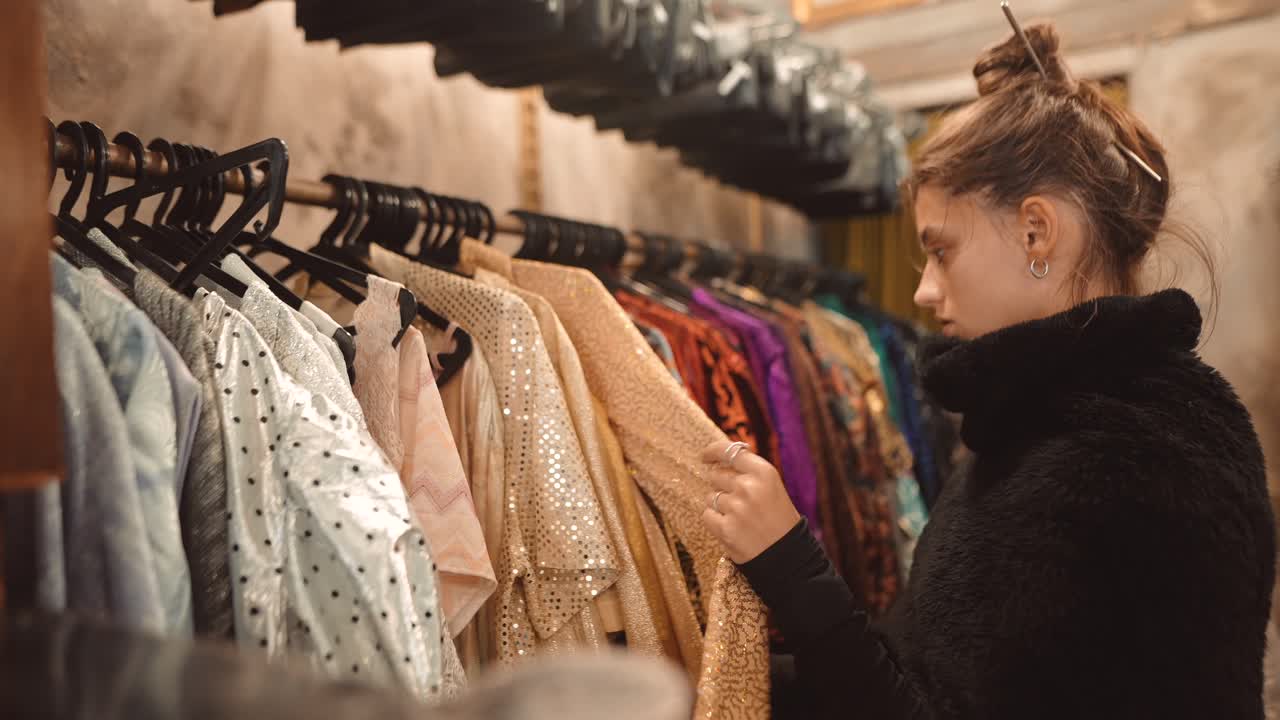 빈티지 옷을 구입하는 여자