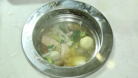 Oriental-Hot-Pot-Soup-With-Vegetables-And-Sausages---Delicious-Cuisine---Closeup-Shot