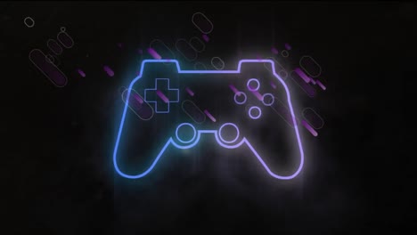 animation of purple shapes and gaming pad on black background