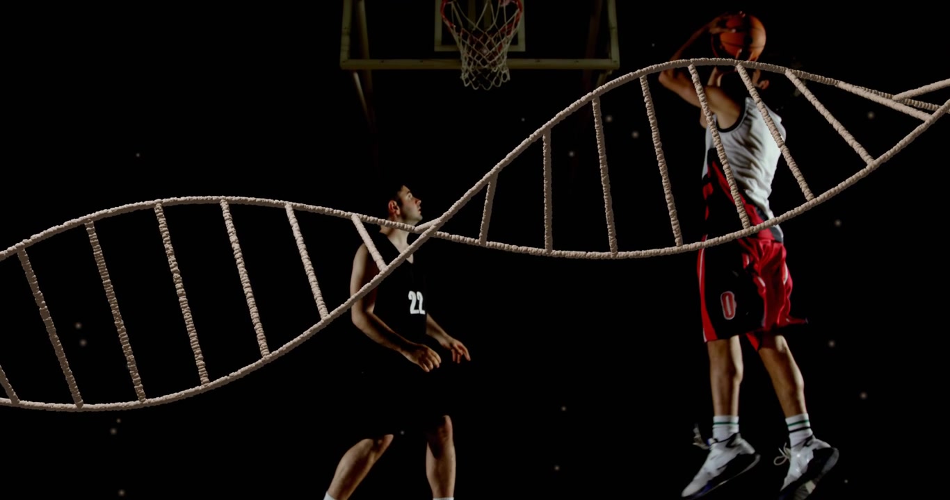 Giocatore offensivo che palleggia attiva una grafica a elica che mostra una mossa crossover per l'allenamento sportivo.