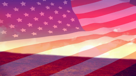 american flag and sunset