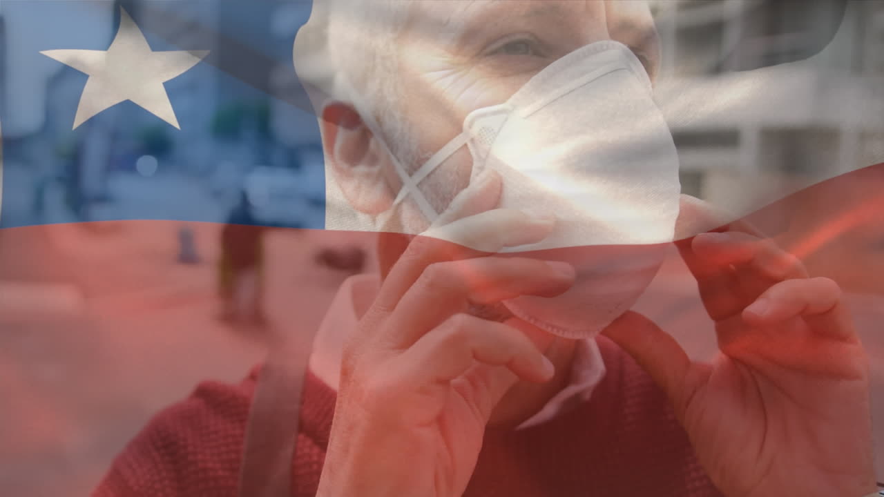 얼굴 마스크를 쓴 남자 위에 칠레의  ⁇ 발의 애니메이션