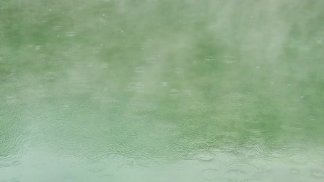 thermal valley hot spring lake smoky surface rain water ripple in beitou, taiwan taipei