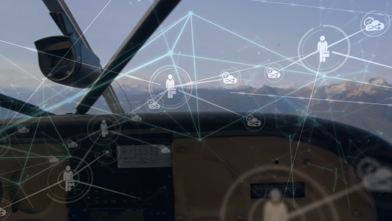 animación de la red de conexiones sobre el paisaje urbano