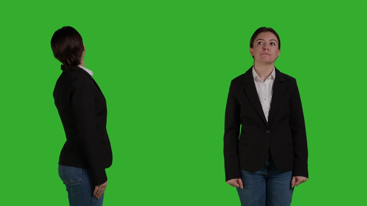 Mulher de negócios de terno em tela verde