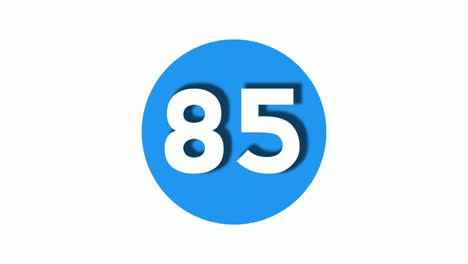 number 85 sign symbol animation motion graphics icon on blue circle white background,cartoon video number for video elements