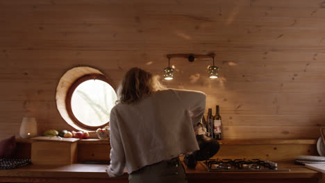 cosy and stylish interior of treehouse cabin in the woods