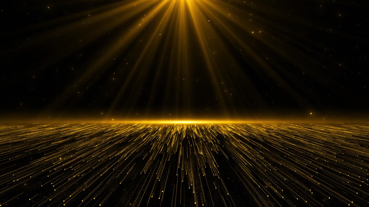 Stage opening golden stage glitter animation spotlights light rays luxury gold light streak particle
