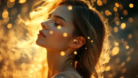 captivating portrait of a woman with flowing hair in golden light