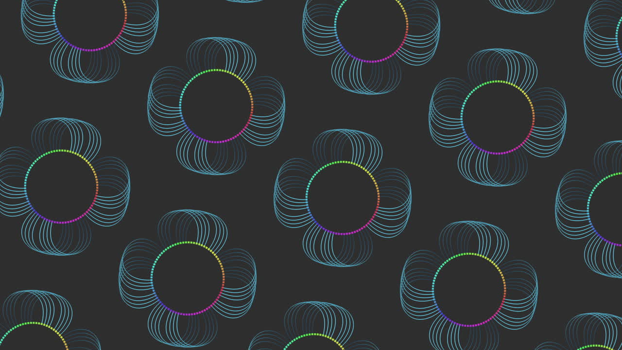 mosaico circular de diseño azul, verde y púrpura vibrante con acentos naranja y amarillo