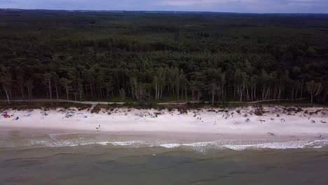 baltic sea beach aerial shot. beautiful secluded beach on baltic sea coast. cloudy day. lubiatowo, pomerania, poland