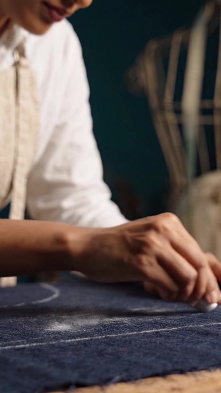 Craftsmanship in Action: A Skilled Artisan Carefully Traces Patterns on Fabric to Create Unique Textiles with Precision and Passion in a Vibrant Workshop Environment