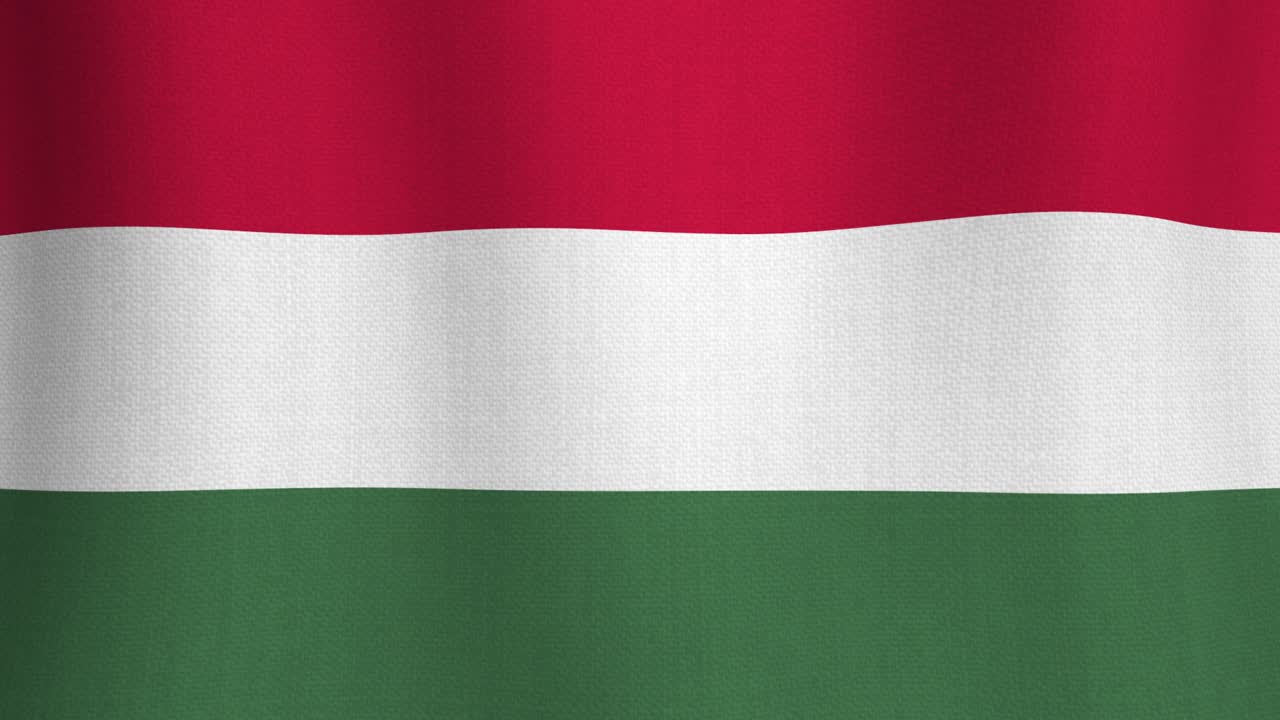 Seamless looping animation of grunge Hungarian national waving flag with fabric texture