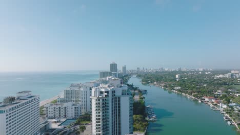 luxury high rise buildings on miami beach. aerial view of sea coast in town in tropical area. miami, usa