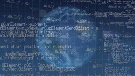animation of data processing over globe on blue background