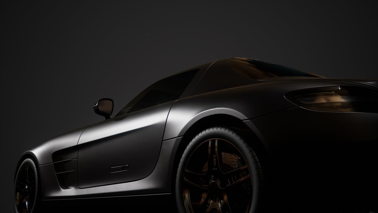 coche deportivo de lujo en un estudio oscuro con luces brillantes