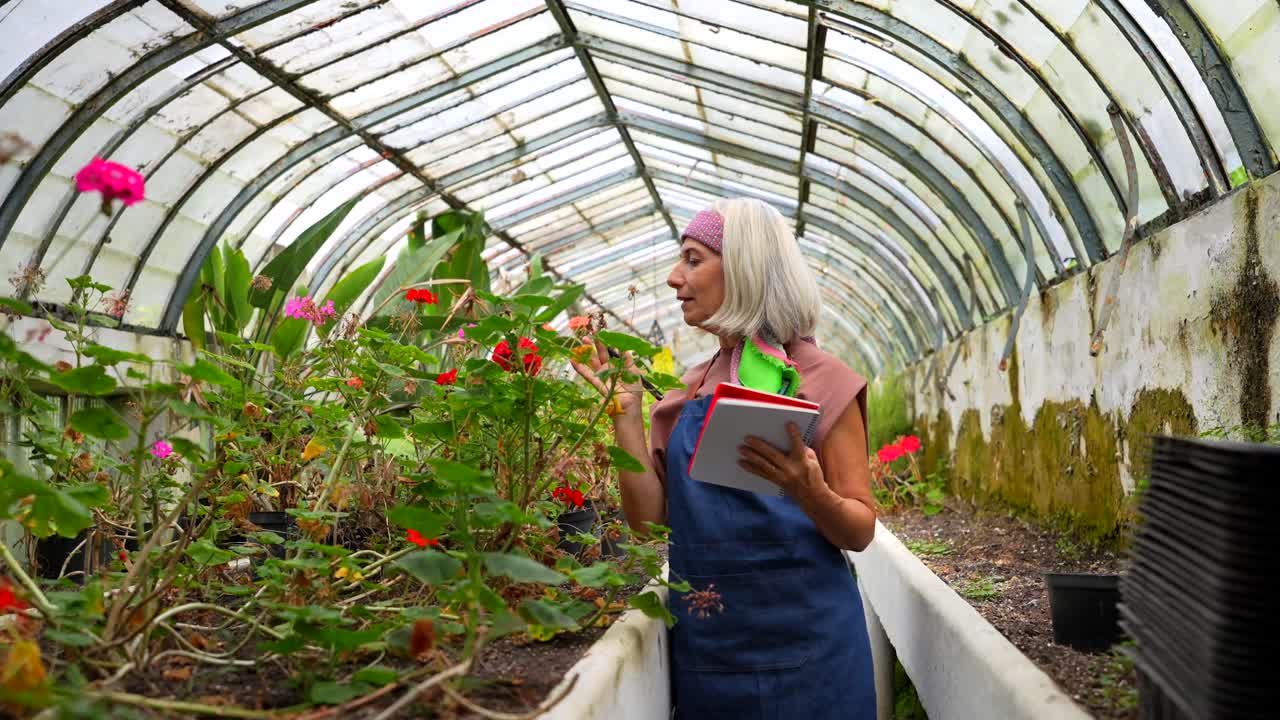 Woman Gardening in Greenhouse