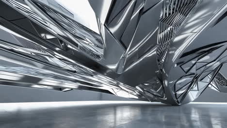 abstract metallic sculpture in a modern gallery space