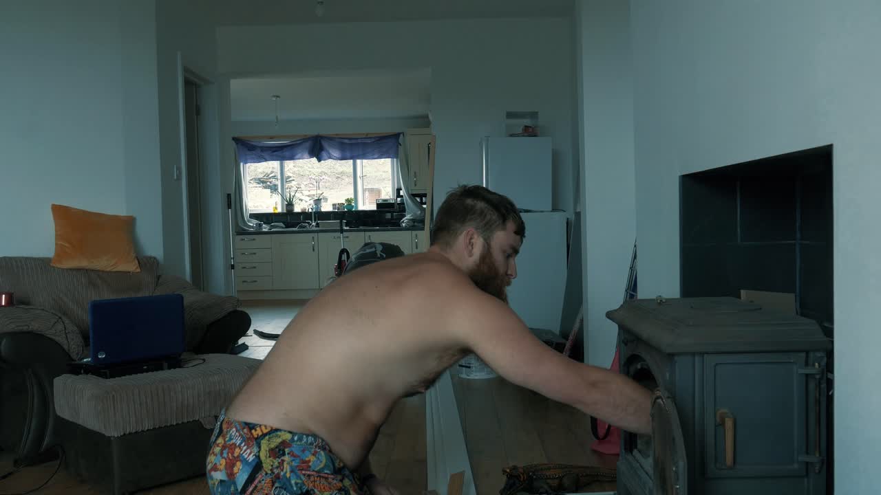 Father and son make home repairs