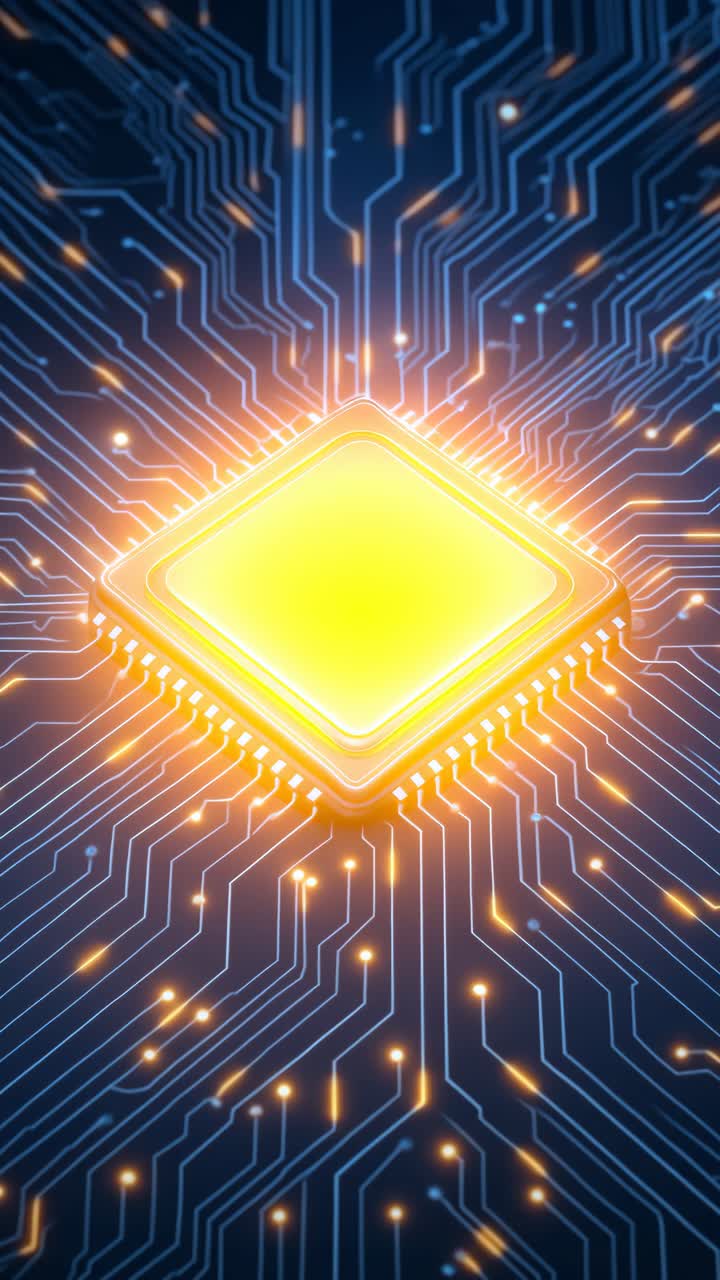 Futuristisk printpladedesign med lysende central chip