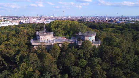 Gorgeous-aerial-top-view-flight-Flak-tower-Humboldthain-Bunker-World-War-2,-Berlin-mitte-summer-2023