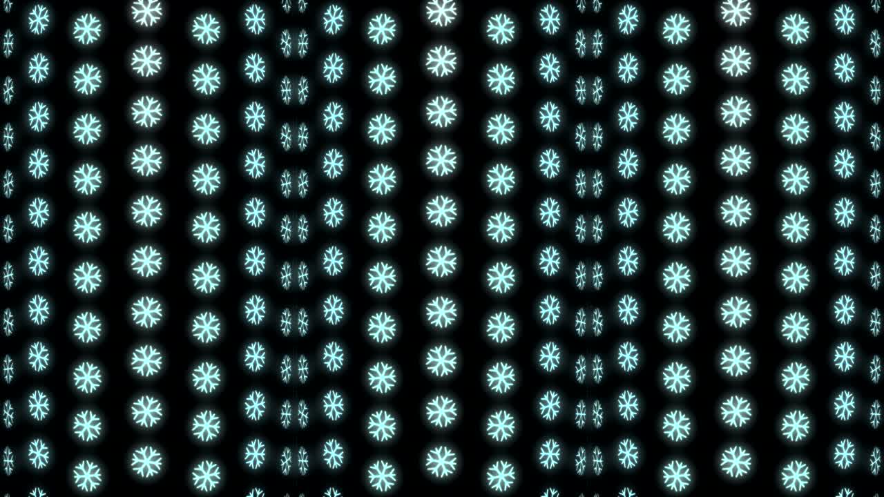 fondo de patrón navideño de neón de copo de nieve en animación de bucle blanco y negro