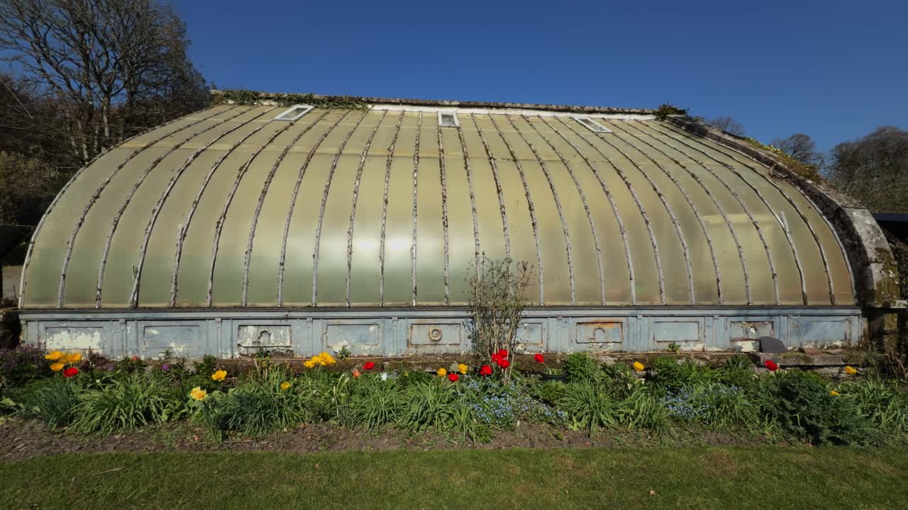 Irish Gardens vintage greenhouse in walled garden Russborough House Wicklow in early spring epic locations