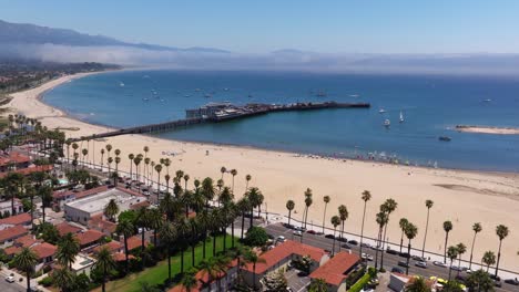 Forward-Drone-Shot-Above-Santa-Barbara,-California-on-Beautiful-Summer-Day