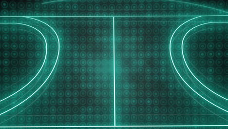 animation of green neon sports stadium over circles in row on black background