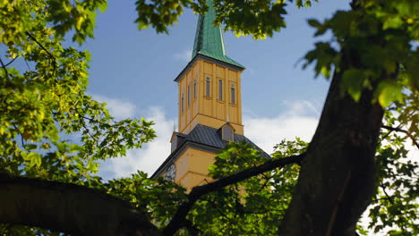 Historic-religious-wooden-Cathedral-in-Tromso-city-in-Norway