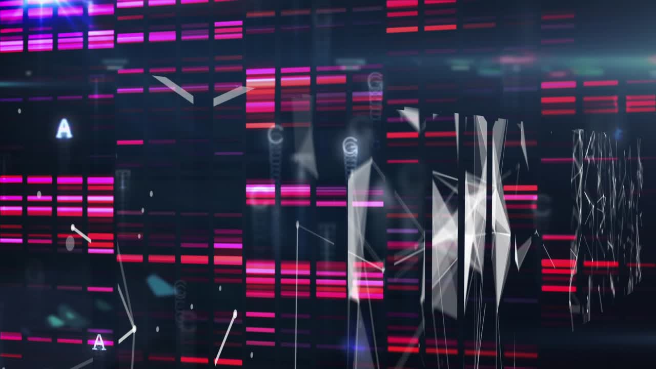 Animation of shapes and data processing over black background