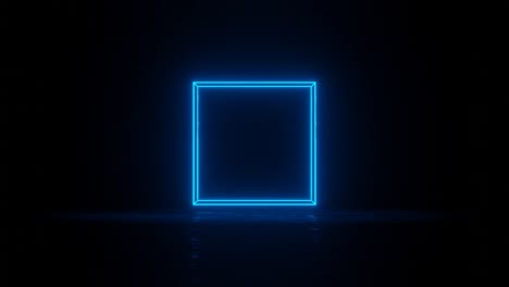 cubo con bordes de neón azul brillante gira en el espacio oscuro. simple fondo gráfico de movimiento sin costuras animado