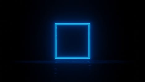 cube with glowing blue neon edges rotates in dark space. simple seamless motion graphic animated background