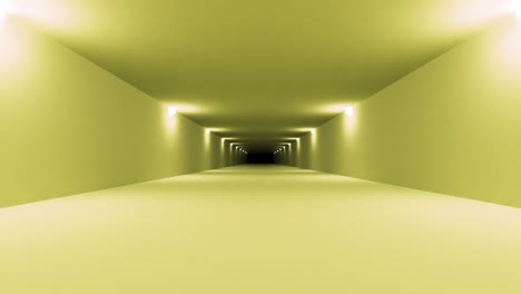 futuristic yellow sci-fi tunnel interior. science fiction corridor. abstract modern technology background. seamless loop 3d render animation 4k uhd